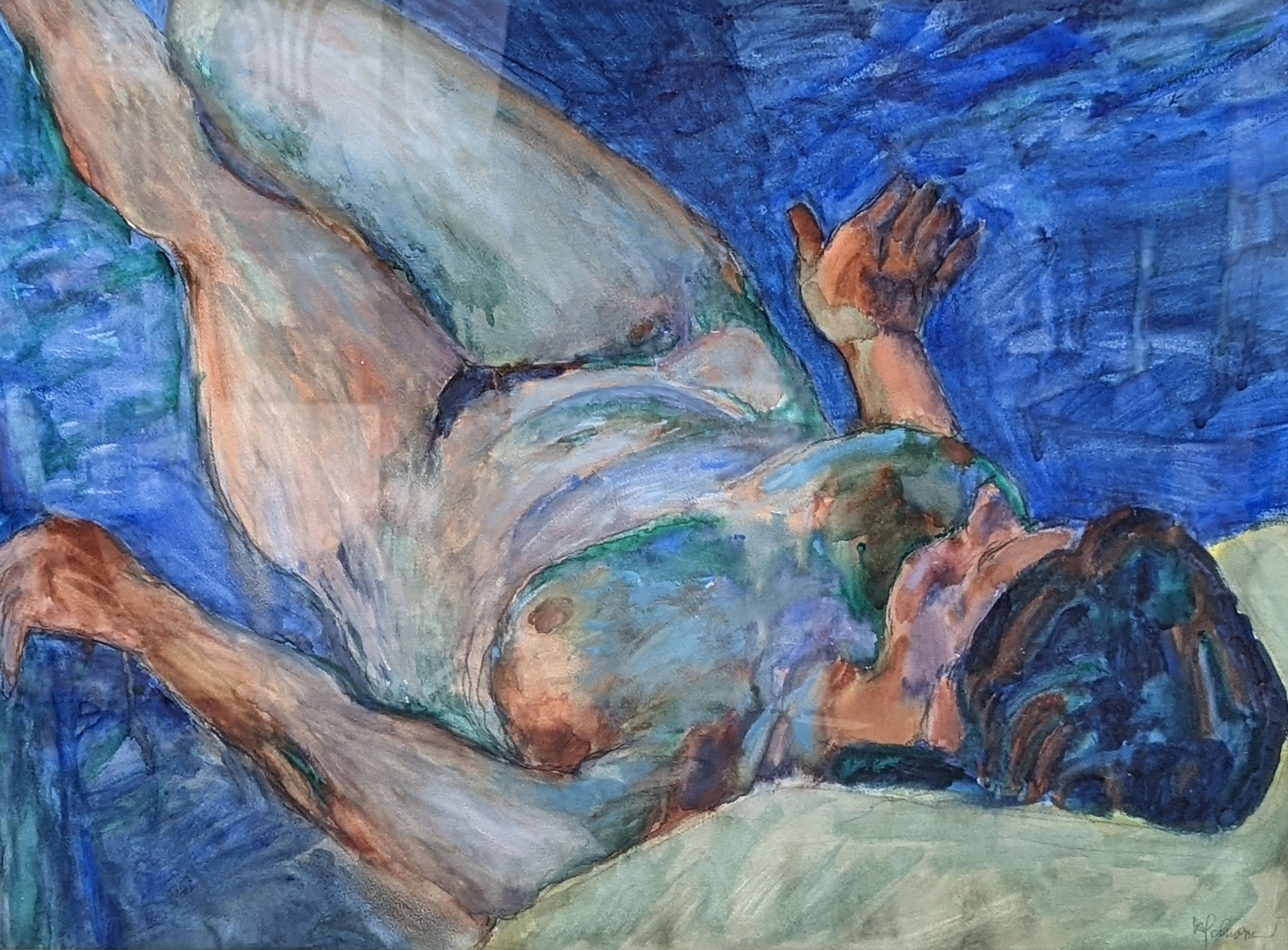 Hans Schwarz, R.W.S., (b.1922) watercolour, Reclining female nude, signed, 55 x 74cm